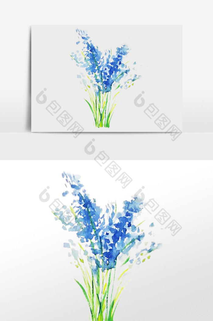 蓝色水彩手绘花卉