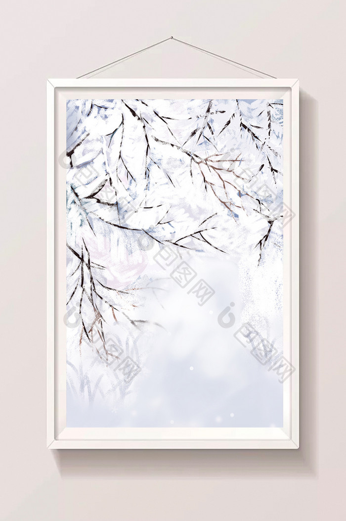 手绘雪后的树挂插画背景
