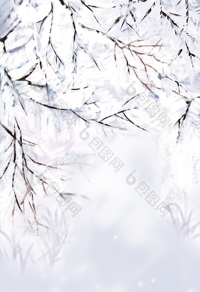 手绘雪后的树挂插画背景