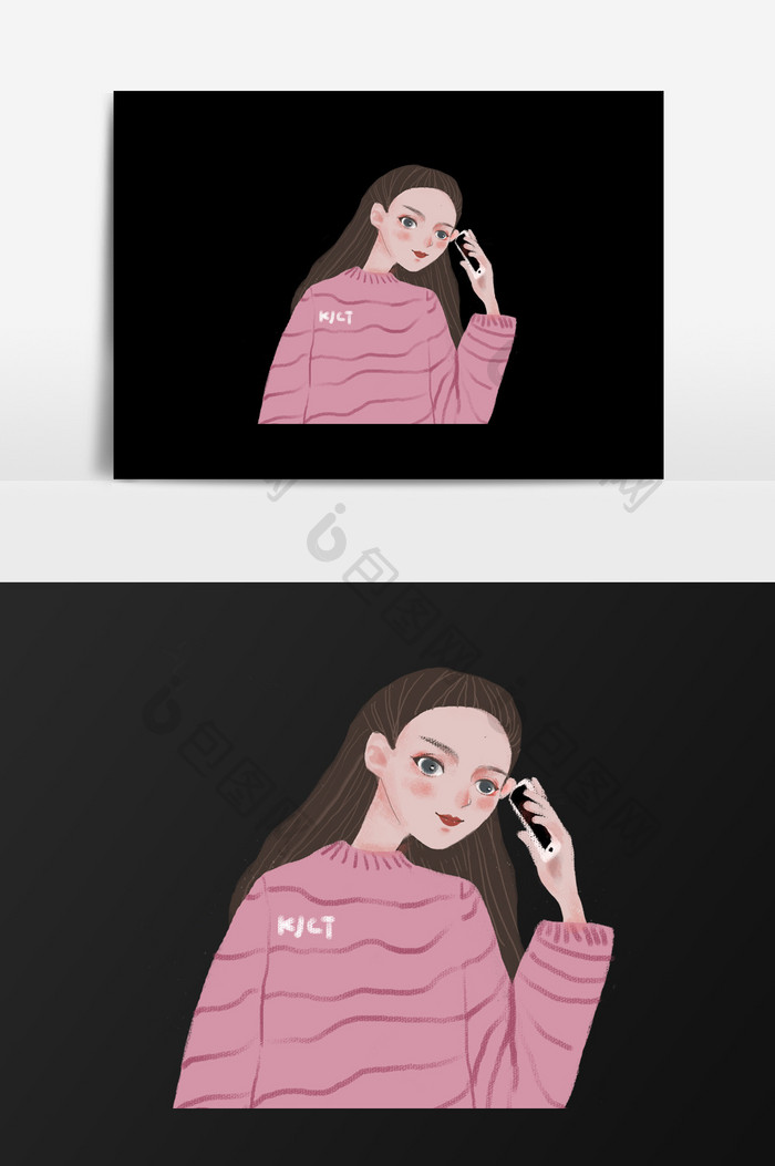 手绘长发的美女插画元素