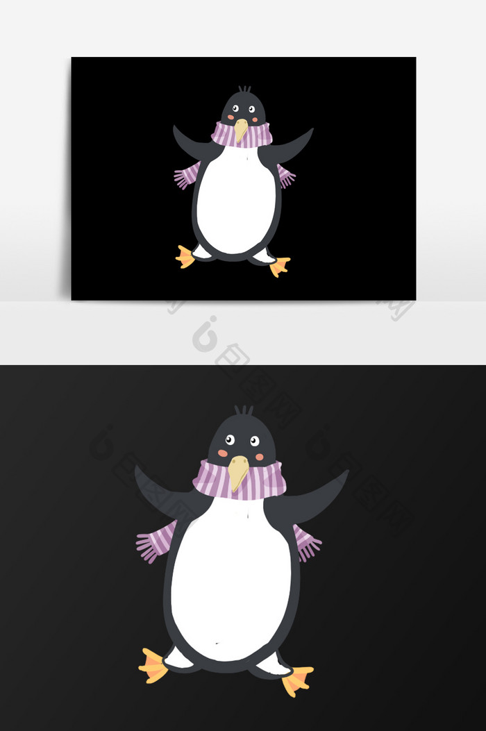 手绘戴围脖的企鹅插画元素
