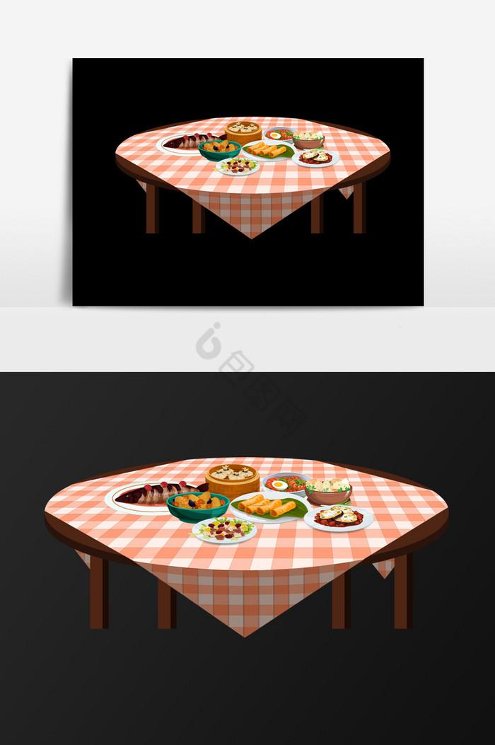 桌子上的可口饭菜插画图片