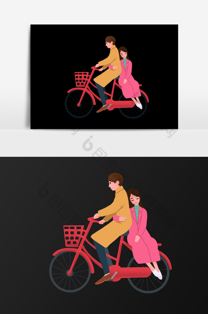 手绘骑车带着女朋友插画元素