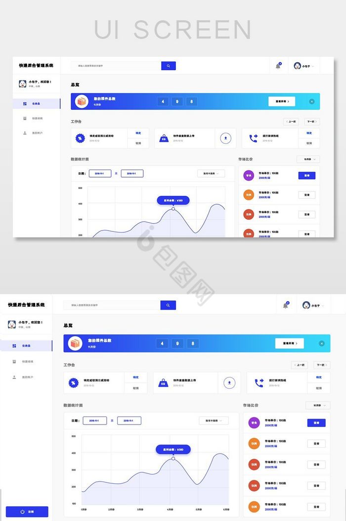 蓝色商务风格数据图表管理类型网站图片