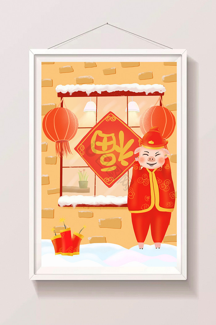 新年小猪放鞭炮插画