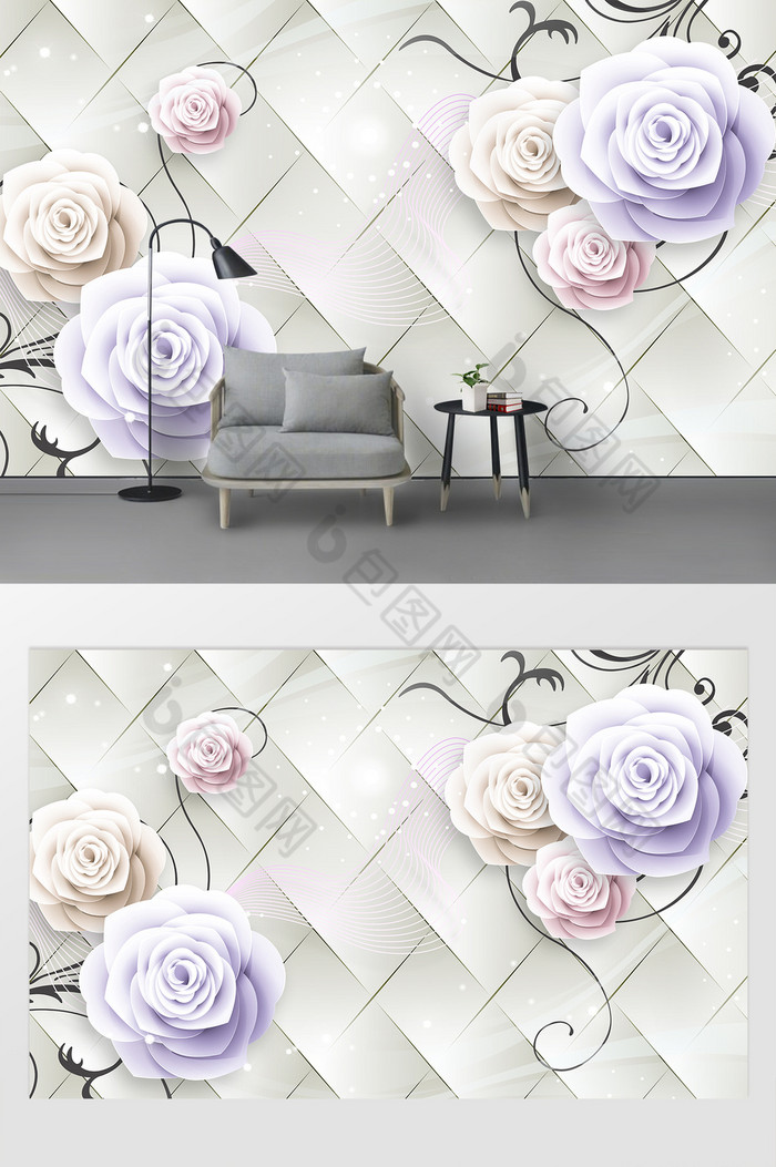 3D唯美现代花卉背景墙图片图片