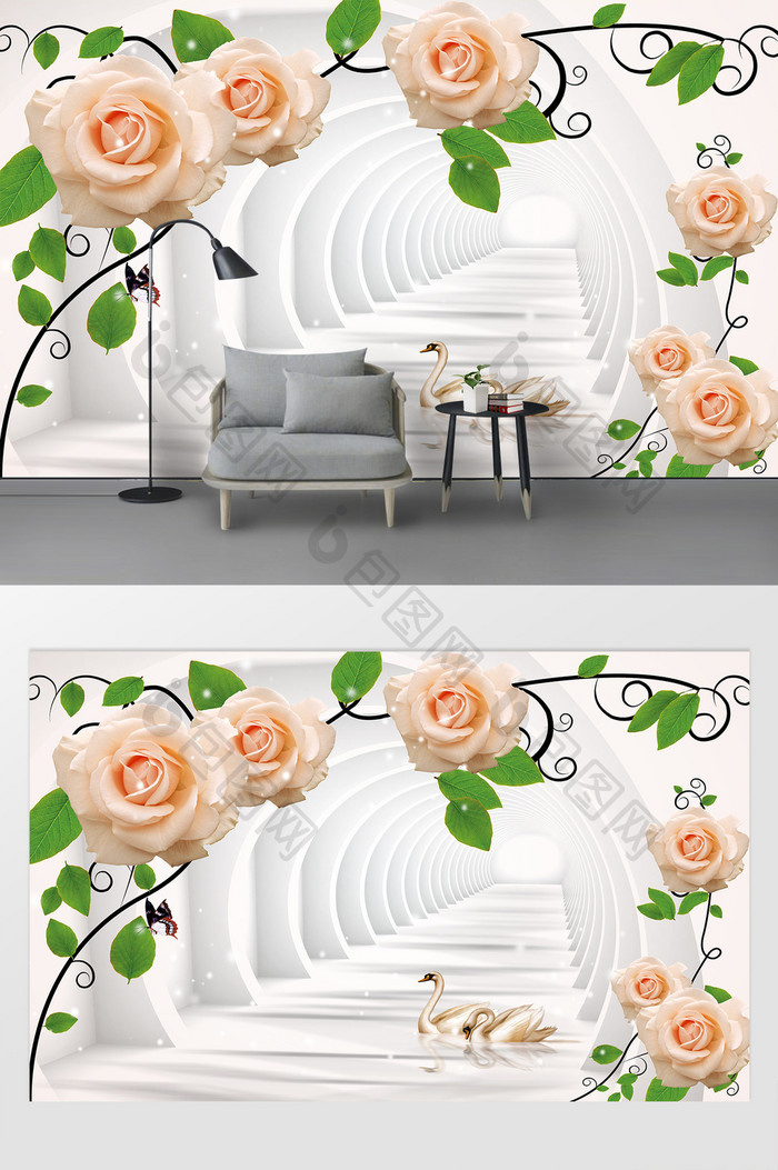 3D立体现代花卉背景墙