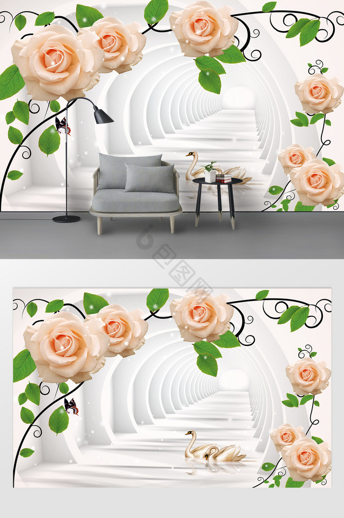 3D立体现代花卉背景墙图片