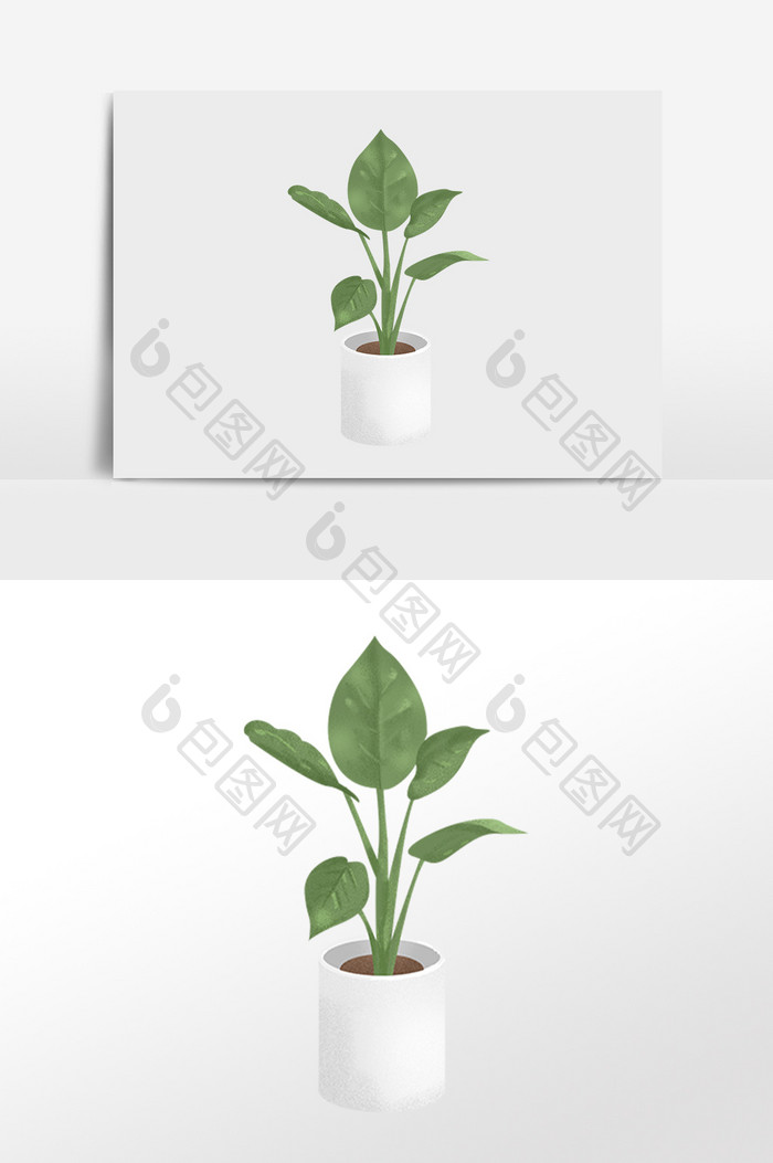 卡通绿萝盆栽植物元素