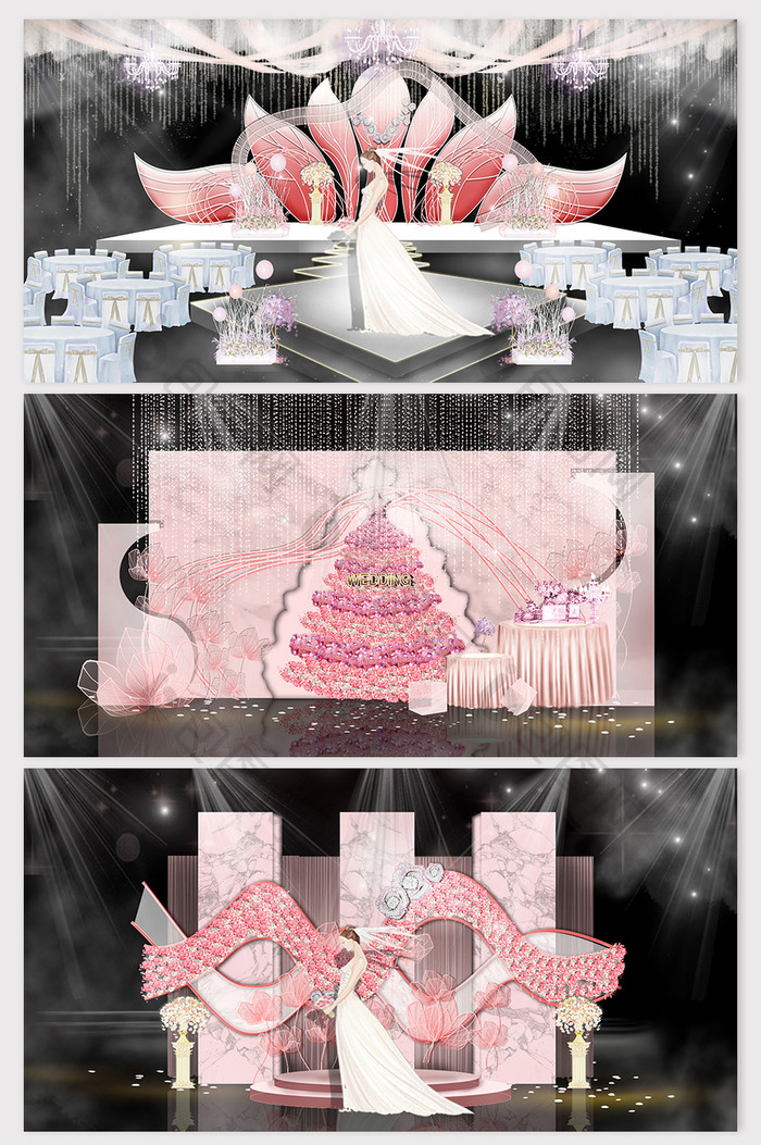甜美粉色鲜花水晶主题婚礼效果图