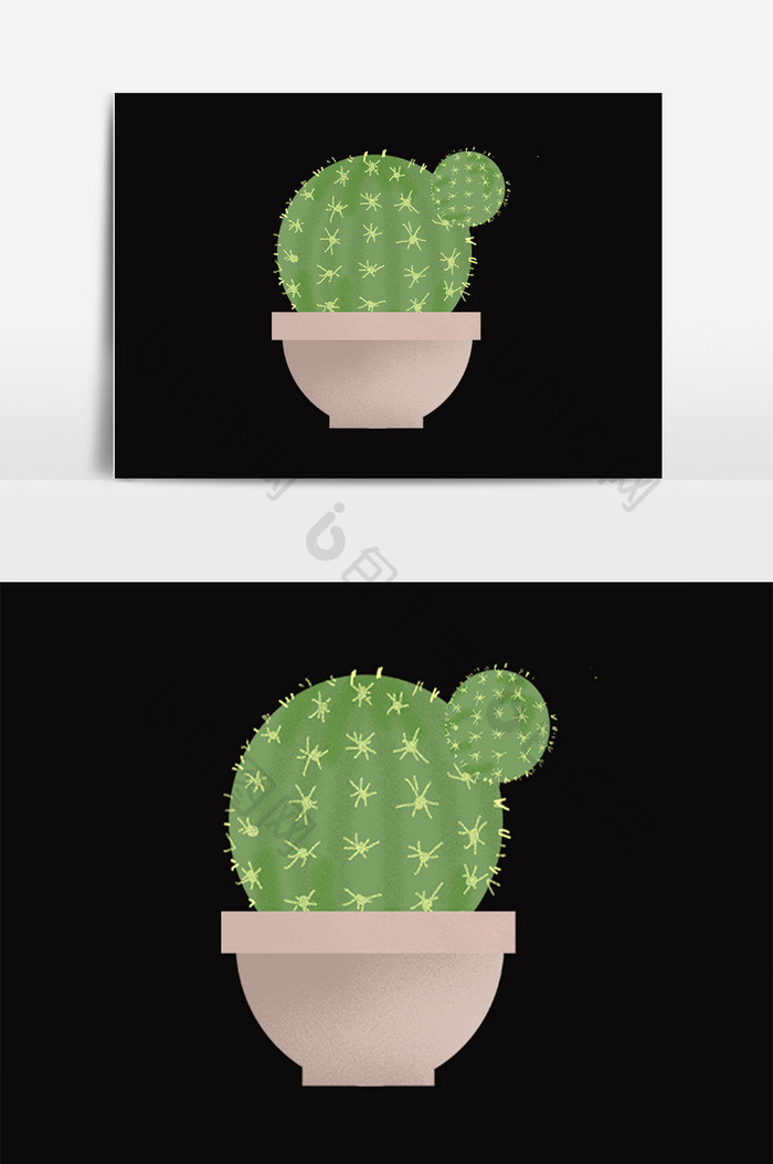 手绘圆形仙人掌盆栽 Psd素材 包图网
