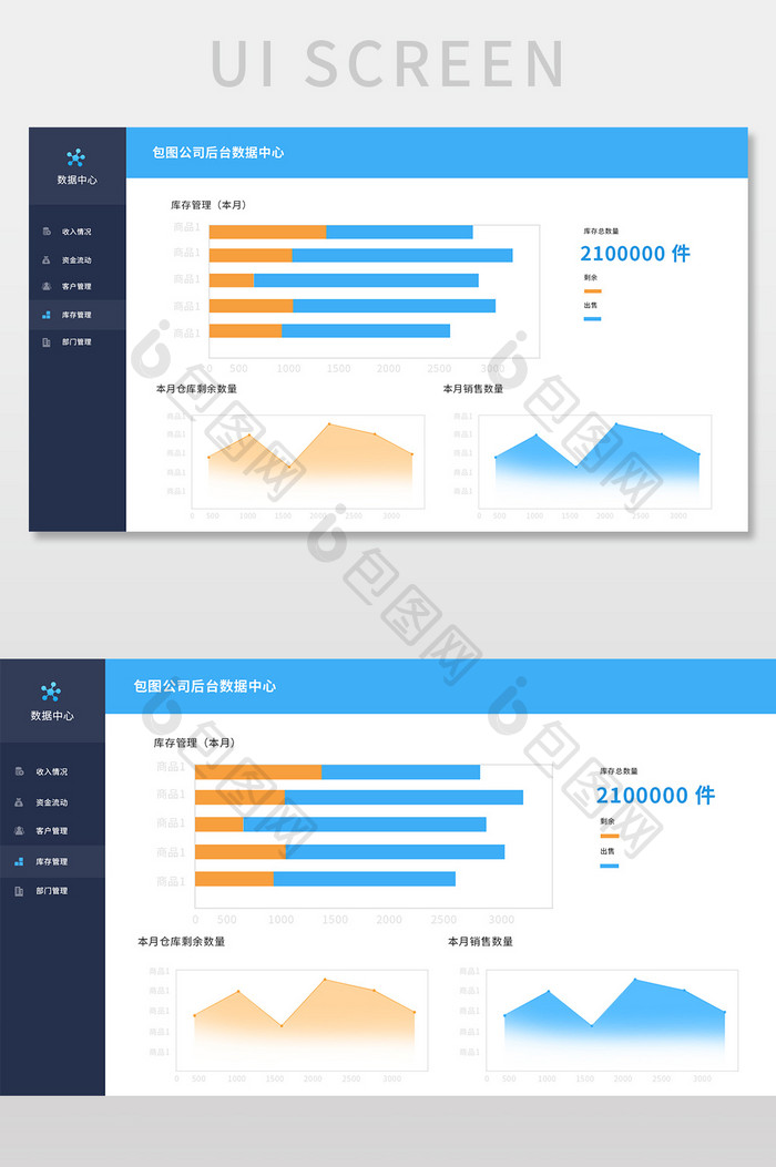 蓝色简约大气后台库存管理数据UI设计