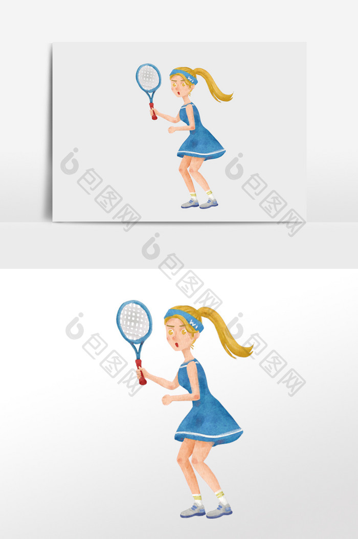 水彩手绘人物网球运动员