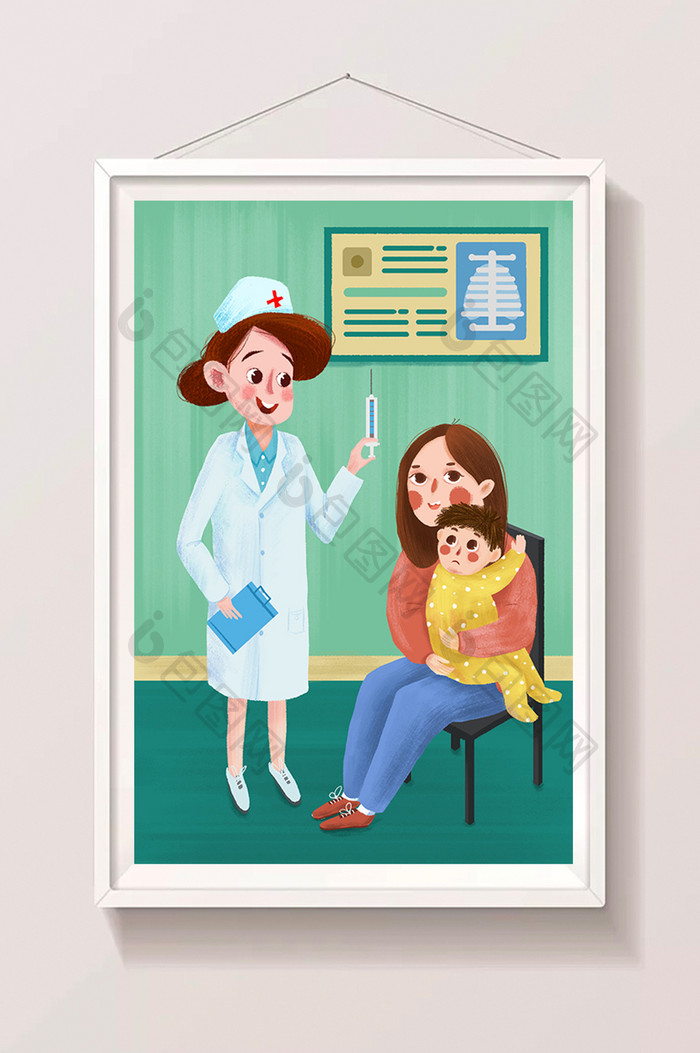 医疗健康体检小孩就医打针手绘插画海报