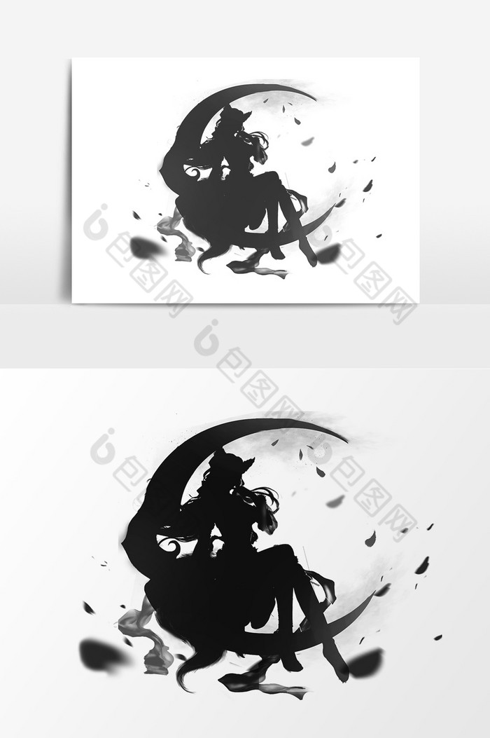 仙侠黑白国风剪影图片
