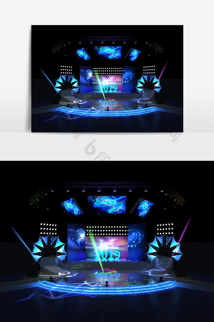 蓝光大屏幕2019新年舞台设计模型效果图图片图片