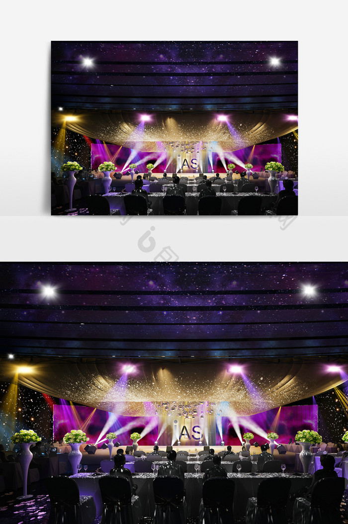 紫金色调炫光节目舞台设计3d模型效果图