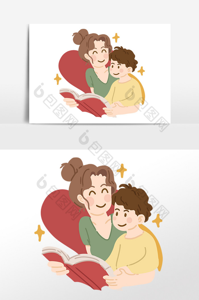 妈妈陪着宝宝看书元素图片