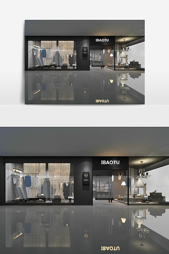 北欧风店铺设计服装店商铺模型效果图图片