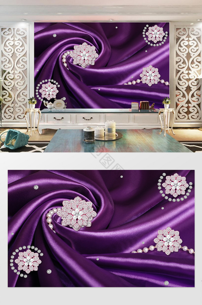 浪漫奢华紫色之花珠宝背景墙图片