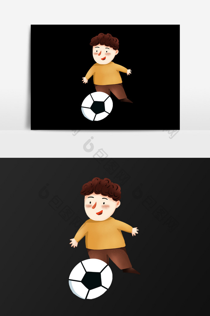 手绘踢球的孩子插画元素