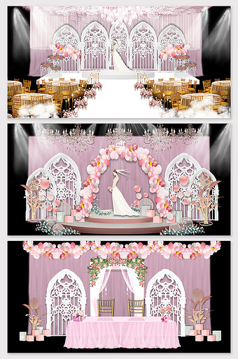 现代简约欧式罗马柱婚礼舞台效果图图片