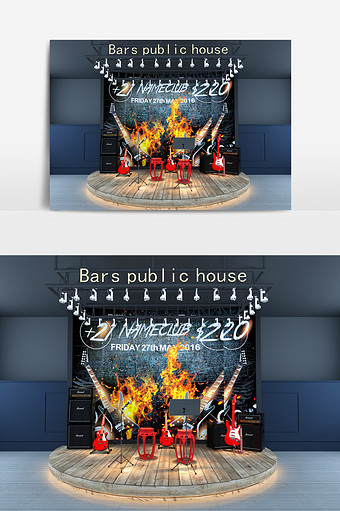 小型音乐酒吧舞台设计模型效果图图片