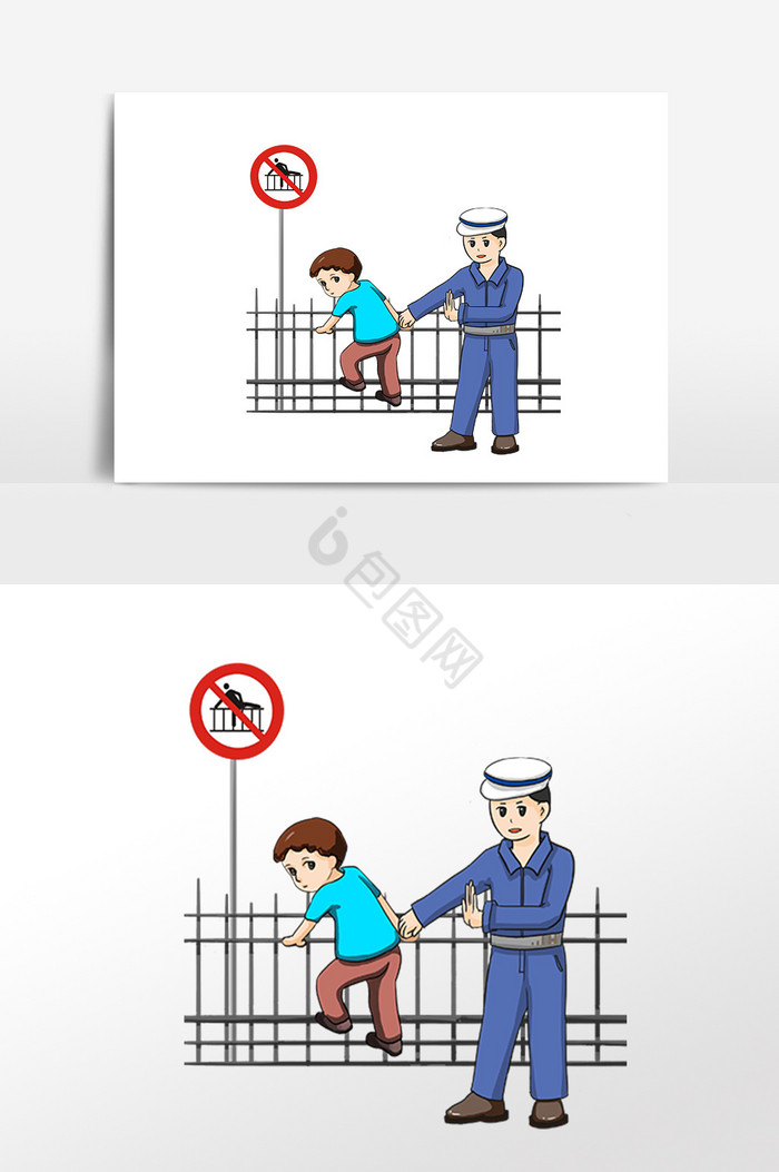 交警禁止小朋友爬栏杆图片