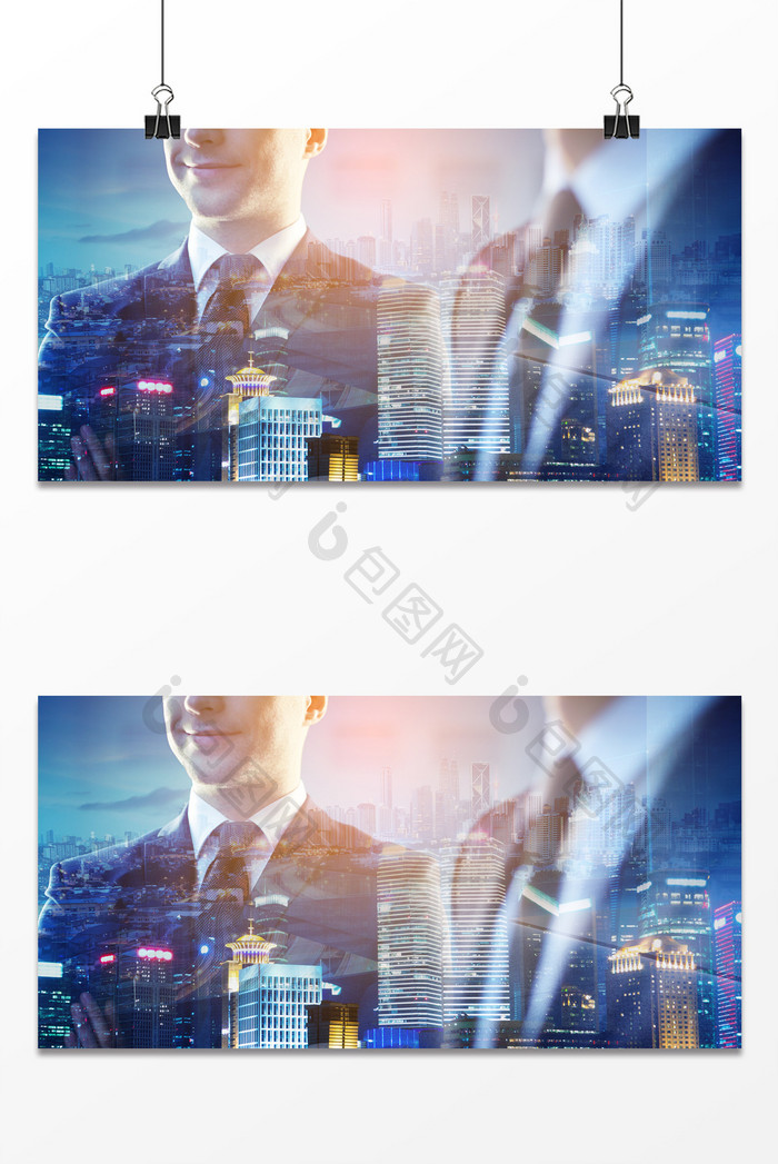 商人合作现代双重曝光城市夜景背景图