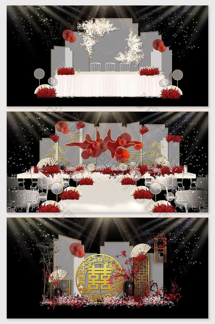 红色新中式婚礼效果图图片图片