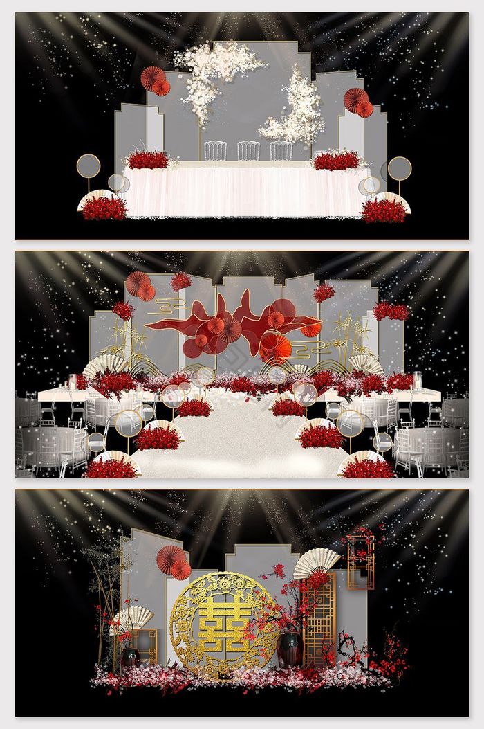 红色新中式婚礼效果图图片
