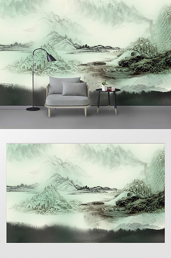 中国风水墨国画泰山朝晖风景背景墙图片