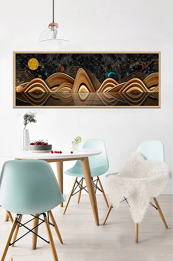 抽象金色山水飞鸟意境客厅装饰画图片