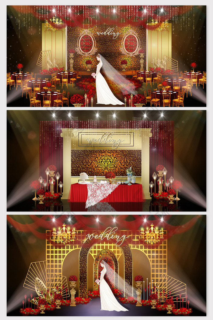 大气奢华欧式红金色系婚礼效果图图片图片