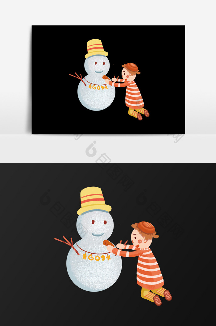 手绘堆雪人的孩子插画元素