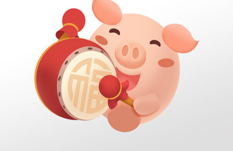 喜庆福字中国风打鼓的小猪元素图片