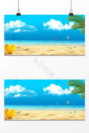 沙滩大海清新椰树海星旅游背景图片