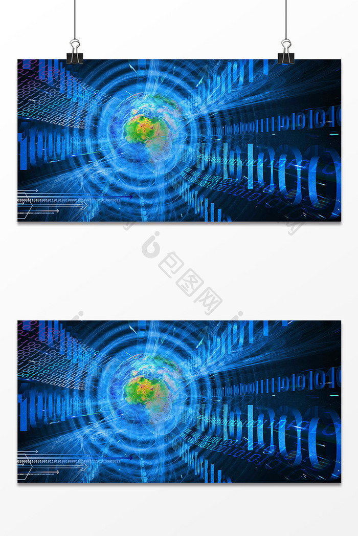 地球科技数字代码蓝色背景