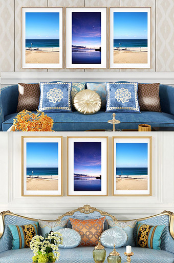 个性定制唯美海岸线风景客厅酒店装饰画图片