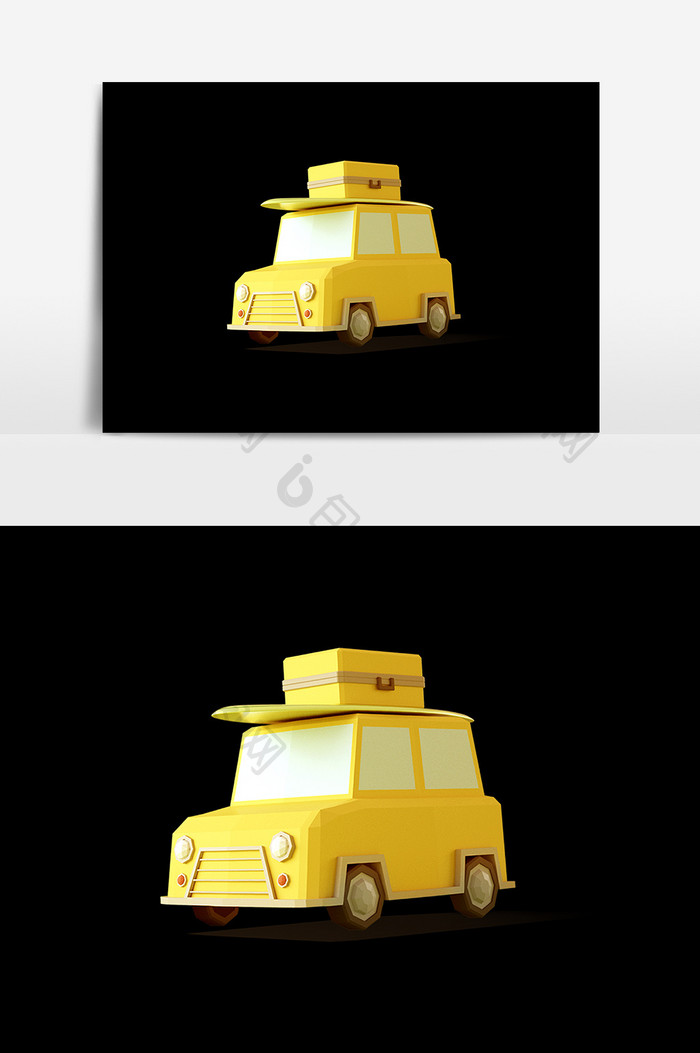 卡通黄色汽车设计元素