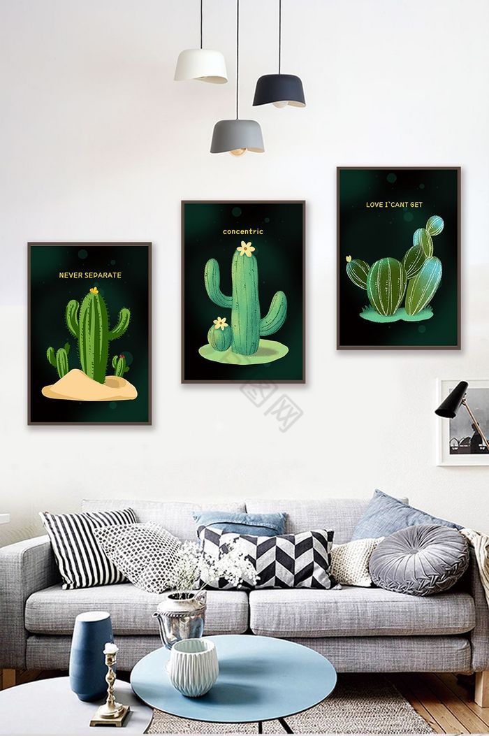 北欧热带植物叶子三联晶瓷装饰画图片
