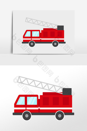 卡通红色消防车素材图片