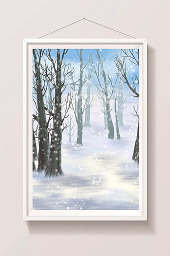 手绘树林中的雪插画背景图片