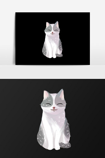 手绘灰白色的猫插画元素图片