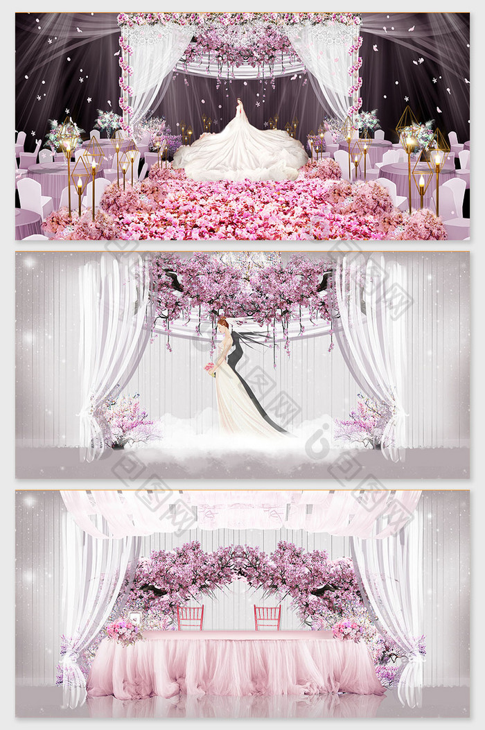 浪漫唯美粉色樱花树主题婚礼效果图