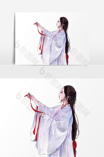 中国风飘逸仙气白衣美人元素图片