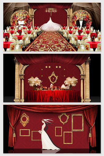 红色简约欧式复古婚礼效果图图片