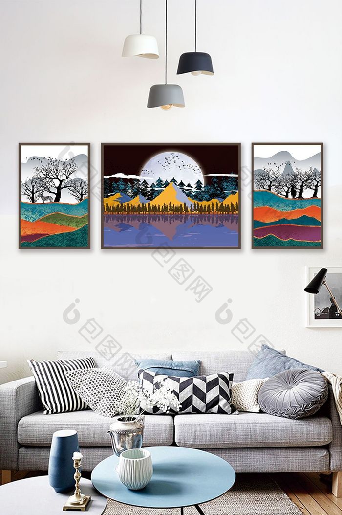 大气个性定制抽象彩色山川风景客厅装饰画