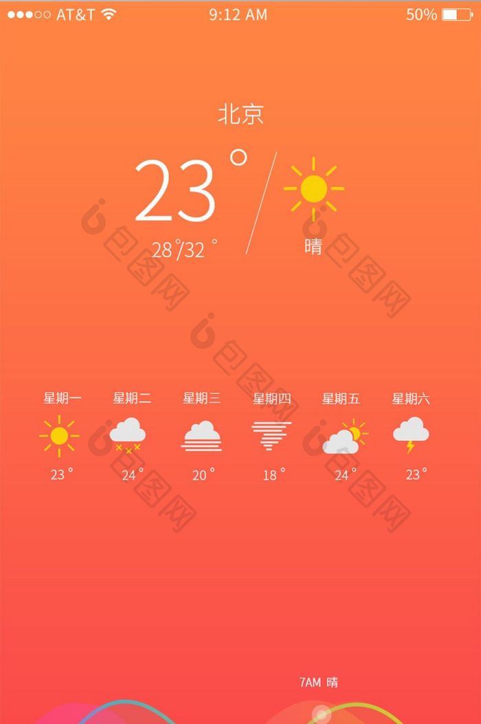 橙红简约天气预报app天气详情UI移动界