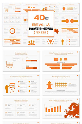 40页橙色VS小人信息可视化PPT图表
